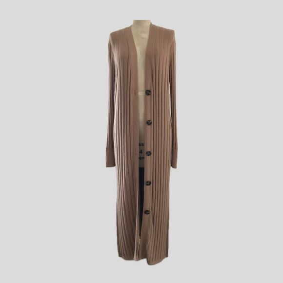 Ann Taylor Mocha Brown Ribbed Knit Long Sleeve Duster Cardigan Sweater - S - Picture 1 of 9